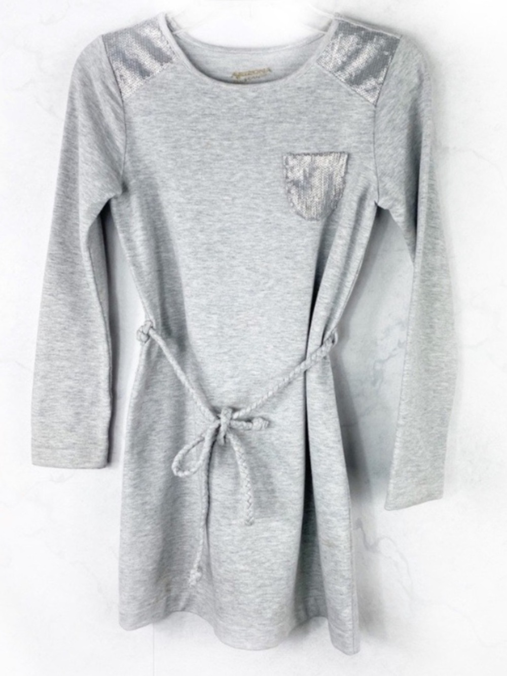 Arizona Jean Company Girls' Heather Gray Long Sleeve Dress with Metallic Accents